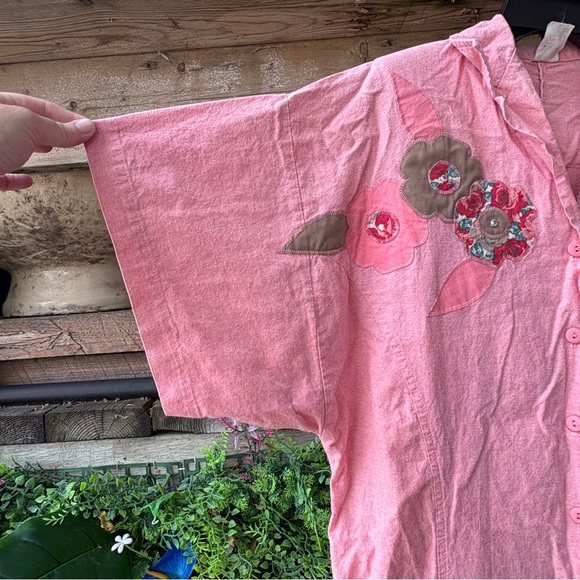 Cottage Core Vintage Pink Floral Embroidered Shorts Jumpsuit - Picture 3 of 11